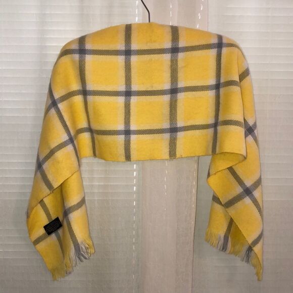Plaid Yellow White Blue Scarf - Picture 1 of 4